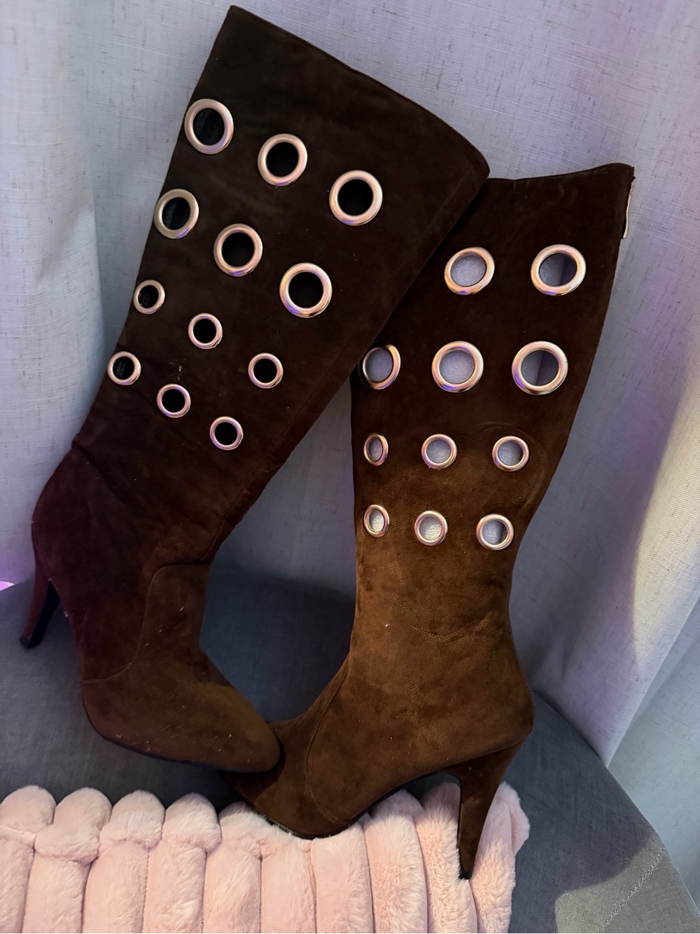 Women's Tall Suede Grommet Boot in Dark Brown